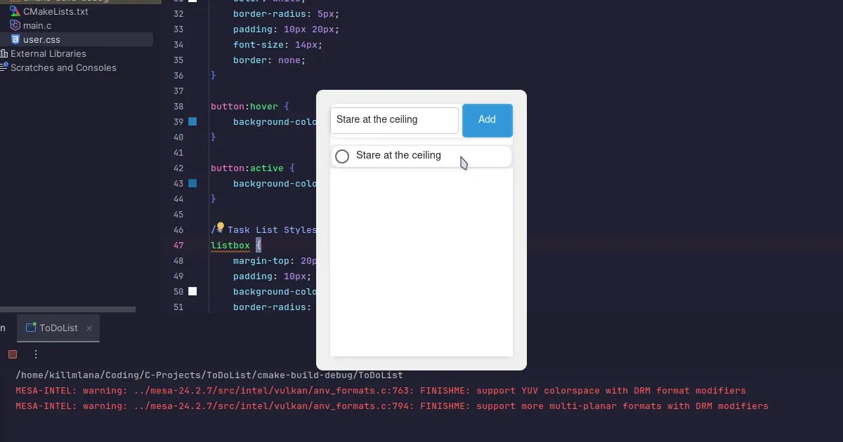 Image showing the GTK application after the styles are applied to it.