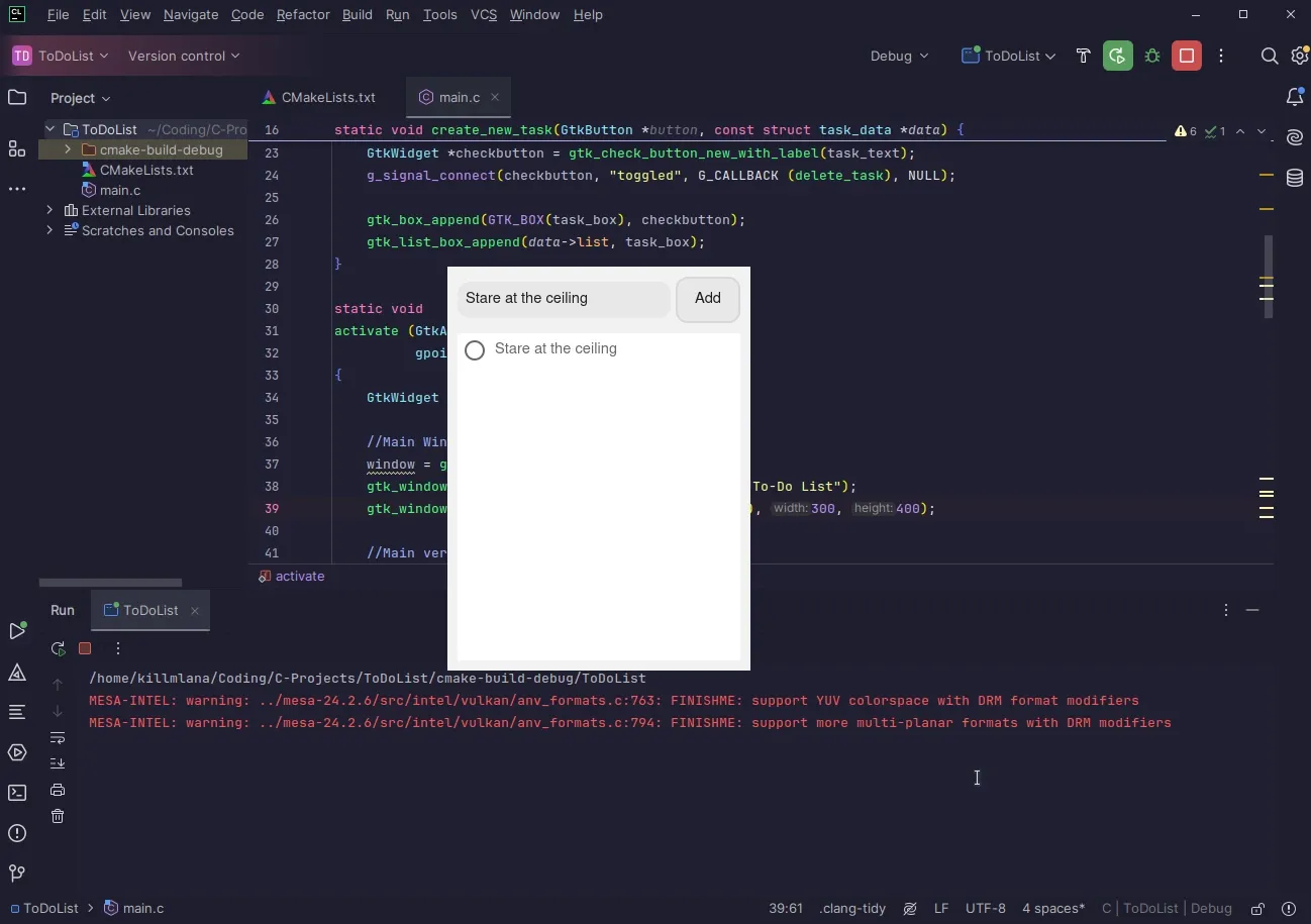 The image demonstrates task creation in our To-do list application